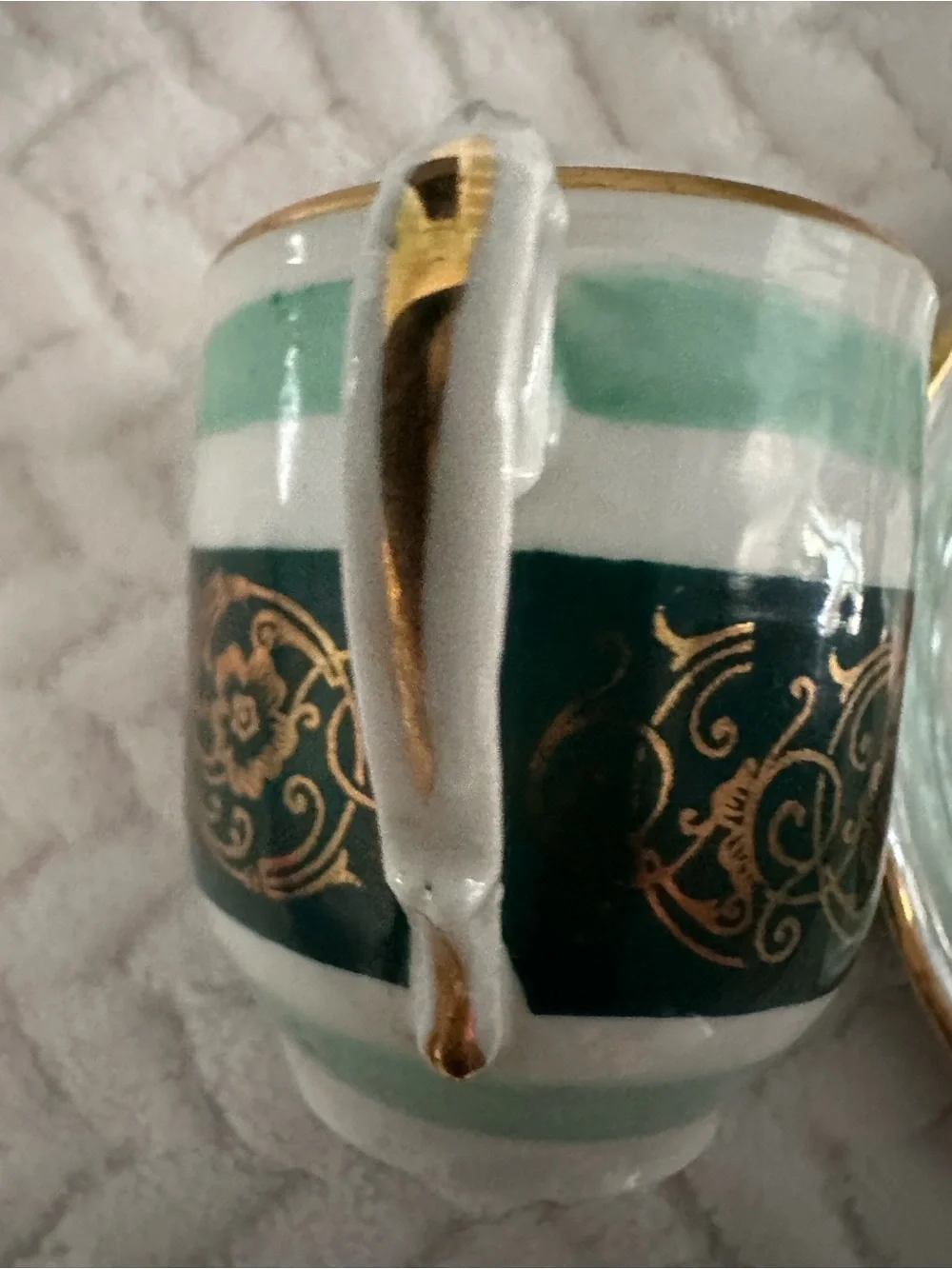 Vintage Schumann Bavaria Footed Demitasse Cu,p Seafoam & Gold Germany,